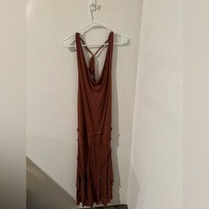 Lux y2k drop waist rose color ruffle boho Sleeveless Maxi Dress size small